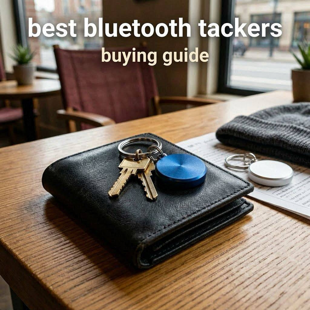 Bluetooth trackers attached to keys, wallet, and backpack for everyday item tracking.