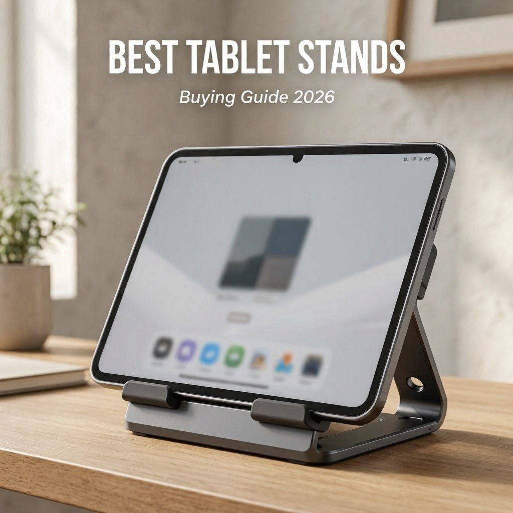 Premium adjustable tablet stand providing ergonomic support for work, reading, and video calls.