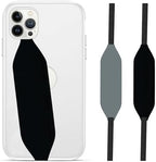 Phone Grip Strap - Pack of 2 Reversible Finger Holder for Phone Back, Customizable Anti-Slip Design, Wireless Charging Compatible Detachable Holder for iPhone - Black & Grey