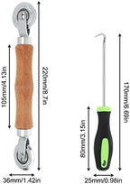 Screen Repair Kit, Screen Roller Tool with Bearing Spline Roller Wooden Handle and Puller Hook for Installing Door Screen Window, 2 in 1 Screen Roller Tool Kit