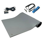 RubberStat Dual Layer ESD Compliant Workstation Rubber Table Mat Kit, Soldering, Cell Phone Repair, with Wrist Strap Set and Ground Cord - 48"x72" Grey
