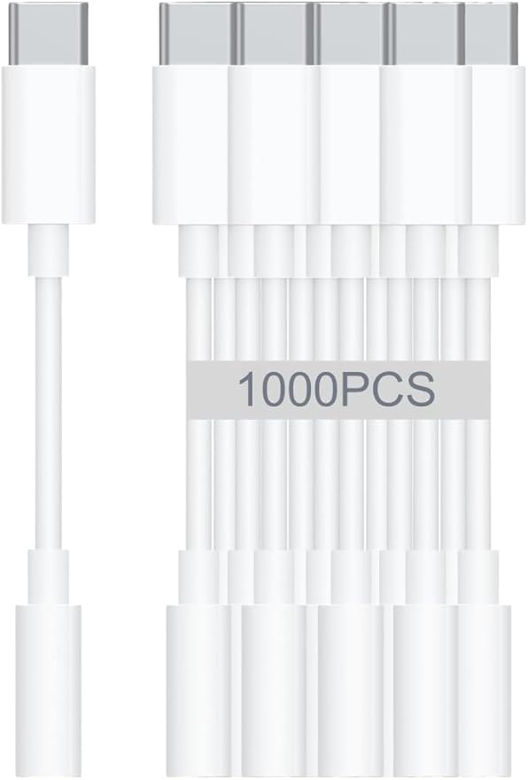 USB-C to 3.5mm Audio Headphone Adapter - HiFi 1000 Pack Compatible with Apple iPhone 16 15 Samsung Galaxy S25 S24 S23 S22 S21 Plus Pro Max Ultra Pixel iPad - Type C to Aux Cord Jack Dongle Adapter