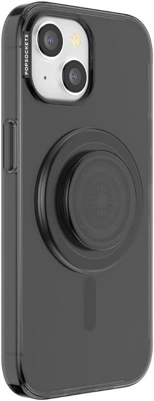 PopSockets iPhone 15 Case with Round Phone Grip Compatible with MagSafe, Phone Case for iPhone 15, Wireless Charging Compatible - Black Translucent