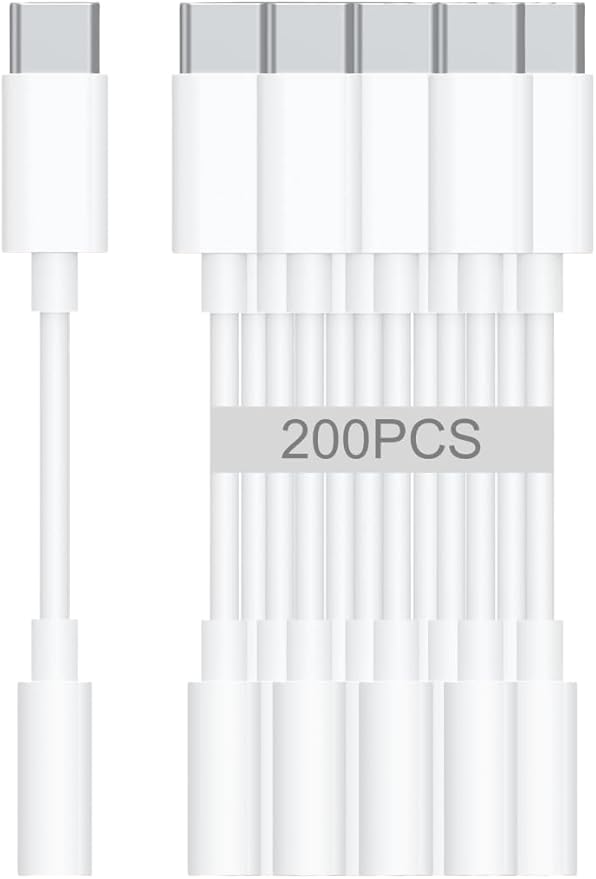 USB-C to 3.5mm Audio Headphone Adapter - HiFi 200 Pack Compatible with Apple iPhone 16 15 Samsung Galaxy S25 S24 S23 S22 S21 Plus Pro Max Ultra Pixel iPad - Type C to Aux Cord Jack Dongle Adapter