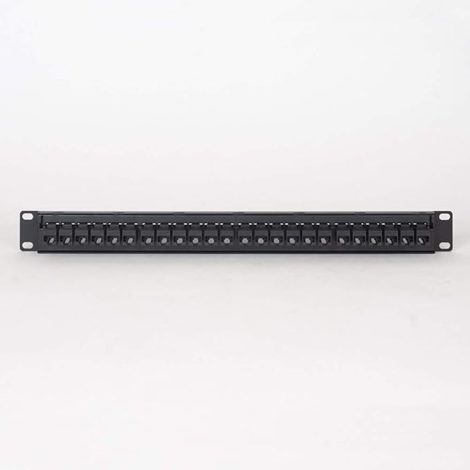 ICC CAT5e Feed-Through Patch Panel, 24 Port, 1U Rackmount, RJ45 Ethernet Patch Panel, No Punch Down, PoE++ and TAA Compliant, Black