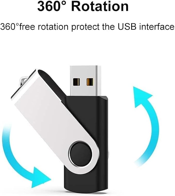 JUANWE 8GB USB Flash Drive 10 Packs, Bulk USB Sticks 2.0 Mutipack Metal Thumb Drive 360° Swivel Design, FAT32 Jump Drives Pen Drive Zip Drives for Data Storage - Black