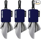 SPUDZ Classic Microfiber Lens Cleaner – Clip-On Pouch, Washable – for Binoculars, Scopes, Glasses, Screens | Navy Blue, 6 x 6 Inch (3-Pack)