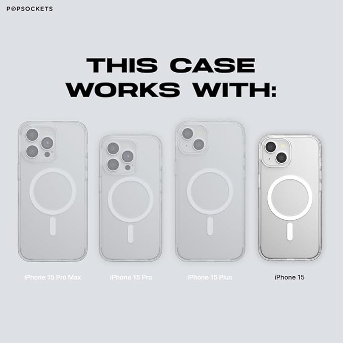PopSockets iPhone 15 Case with Round Phone Grip Compatible with MagSafe, Phone Case for iPhone 15, Wireless Charging Compatible - Clear