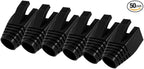 50 Pcs Cat7 Cat7A Cat8 Strain Relief Boot, RJ45 Plug Connector Cover Modular Network Plug Connector Cap Cable Connector Boots, Black