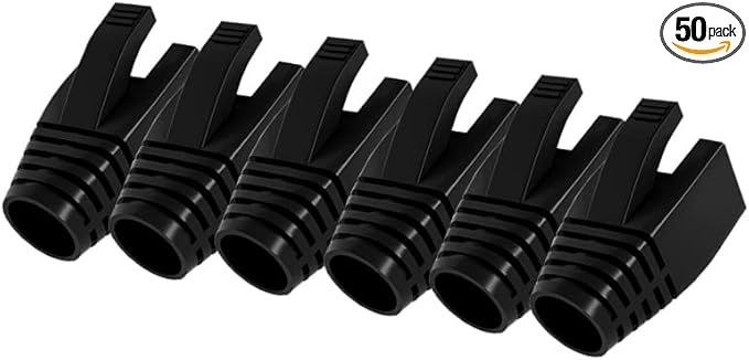 50 Pcs Cat7 Cat7A Cat8 Strain Relief Boot, RJ45 Plug Connector Cover Modular Network Plug Connector Cap Cable Connector Boots, Black