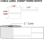 100 Pcs Cable Labels - Waterproof Wire Cord Labels, Tear Resistant Wire Label, Self Adhesive Cord Organizing Label, for Cable Management, Compatible with PUQU AQ20 Label Makers(White) 25x78mm