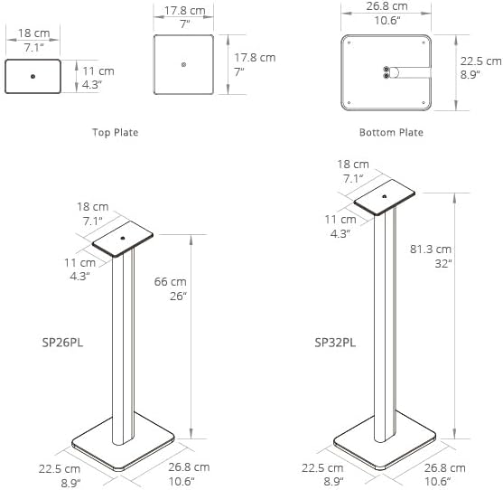 Kanto SP26PL Black Metal Speaker Stand (26 inches) - Universal Fit, Hidden Cables, Rotating Top Plate, Carpet & Hardwood Feet, ¼’-20 Mounting, Pair
