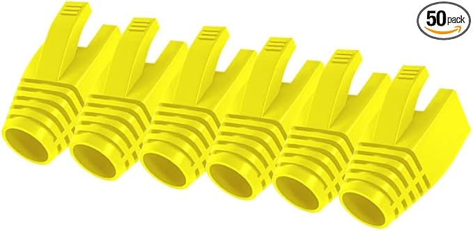 50 Pcs Cat7 Cat7A Cat8 Strain Relief Boot, RJ45 Plug Connector Cover Modular Network Plug Connector Cap Cable Connector Boots, Yellow