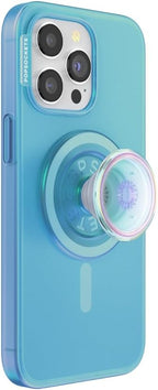 PopSockets iPhone 15 Pro Max Case with Phone Grip and Slide Compatible with MagSafe, Phone Case for iPhone 15 Pro Max, Wireless Charging Compatible - Opalescent Blue