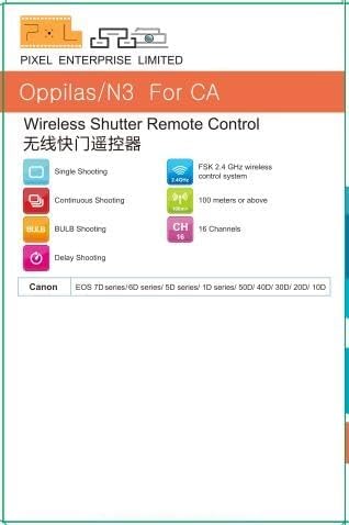 Pixel Digital Wireless Remote Shutter Release Switch N3 Compatible with Canon 5D Mark-III/Mark-IV 5D R5 R5C 10D 1DX 1DC 1DS 1D 5DS 5DSR 20D 6D 7D-Mark-II 7D 50D 40D 30D D60 D30 D2000 Replaces RS-80N3