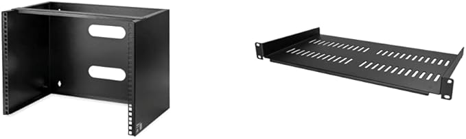 StarTech.com 8U Wall Mount Patch Panel Bracket - 13.75 inch Deep - 19" Patch Panel Rack & 1U Server Rack Shelf - Universal Vented Rack Mount Cantilever Tray, Black (CABSHELFV1U)