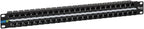 ICC CAT5e Feed-Through Patch Panel, 48 Port, 1U Rackmount, RJ45 Ethernet Patch Panel, No Punch Down, PoE++ and TAA Compliant, Black