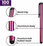 Stylus Pens for Touch Screens, 100 Pieces Universal Colorful Long Metal Stylists Pack for iPad, iPhone, Android, Galaxy, Chrome Book, Tablets, Assorted Colors All Devices - 4"