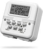 BN-LINK Digital Timer Outlet 7 Day Programmable Digital Outlet Timer with 2 Independent Outlets 3-Prong Mini Indoor Easy Set Stackable Plug-in for Lights Lamps Fans Accurate 8A/1000W 1/3HP