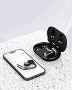 Open Ear Clip Wireless Earbuds Bone Conduction Headphones, Bluetooth 5.4, Open Ear Design, Built-in Mic, IPX7 Waterproof, LED Display Charging Case,Ear Hooks Ear Buds,Design for Running Fitness