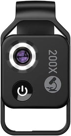 200X Magnification Microscope Lens withCPL Mobile LED Light Micro Pocket Macro Lenses for iPhone Samsung All Smartphones (Black with CPL)