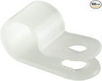 GTSE White Nylon Plastic Cable Clamps, 5/16" Screw Mounts for Cable, Rope, Tube Management, 100 Pack
