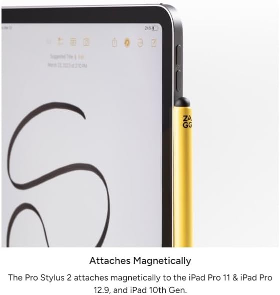ZAGG Pro Stylus 2 with Active & Capacitive Tips, Palm Rejection, Tilt Recognition, Bluetooth Pairing, Compatible w/iPad Pro 11/12.9 (3,4, & 5 Gen)/Air 10.9/iPad 10.2/9.7/Mini 5/ iPad Air (M2) - Gray