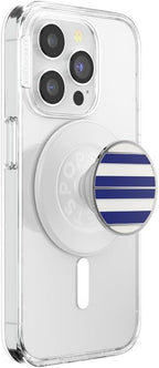 PopSockets Phone Grip for MagSafe with Kickstand, Magnetic Stand, Swappable Top, Secure Hold for iPhone MagSafe Cases, Phone & Tablet Grip - Enamel Nautical Stripe