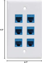 Cat 6 Ethernet Wall Plate 6 Port,Ethernet Wall Plate Female-Female Removable Compatible with Cat7/6/6e/5/5e Ethernet Devices -Blue