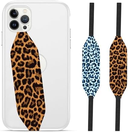 Universal Phone Grip Strap | Stretchable Phone Strap & Cell Phone Holder | Pack of 2 | Secure Hold for Busy Hands | Reversible & Durable Phone Hand Strap - Blue & Gold Cheetahs