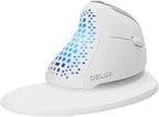 DeLUX Seeker Wireless Ergonomic Vertical Mouse with OLED Screen, BT and USB Receiver, Connect with Up to 4 Devices, Thumb Wheel, 4000DPI, Programmable Rechargeable Optical Mouse(M618XSD-White)