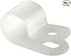 GTSE White Nylon Plastic Cable Clamps, 3/8" Screw Mounts for Cable, Rope, Tube Management, 100 Pack