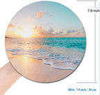 Round Mouse Pad, Beach Customized Premium-Textured Mouse Mat, Washable Mousepads with Lycra Cloth, Non-Slip Rubber Base Small Mousepad, 7.9×7.9×0.12 inches (Beach)