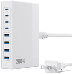 200W USB C Charger Block, 8-in-1 GaN USB C Charger Fast Charging Station Hub, PD 65W Laptop Adapter for MacBook Pro/Air/Dell XPS/iPhone 16/15/14/iPad/Galaxy S24 (White)