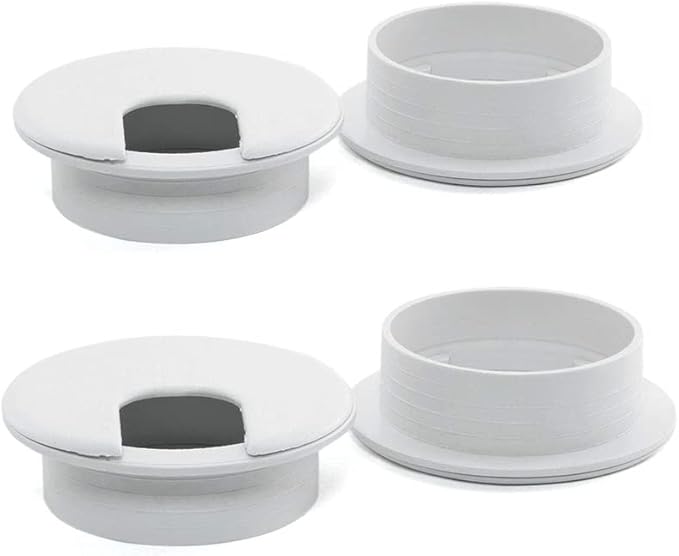 4pcs 2 Inch Desk Wire Cord Cable Grommets Hole Cover for Office PC Desk Cable Cord Organizer Plastic Cover (White-4Pcs)