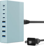 Light Blue 8-in-1 GaN III USB C Charger Hub - 65W PD Laptop Charger & Travel Adapter for MacBook Pro/Air, Dell XPS, iPhone 16/15/14, iPad, Galaxy S24