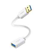 VCZHS Tech USB Extension Cable White 1ft, USB 3.0 Extender for High-Speed Data Transfer & Fast Charging, Durable & Flexible for Mouse, Keyboard, Printer, Flash Drive, Webcam, and More