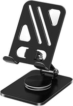 Adjustable Phone Stand with 360 Rotating Base Portable Foldable Carbon Steel Material Desktop Cellphone Stand Fits All Smart Phones-Black