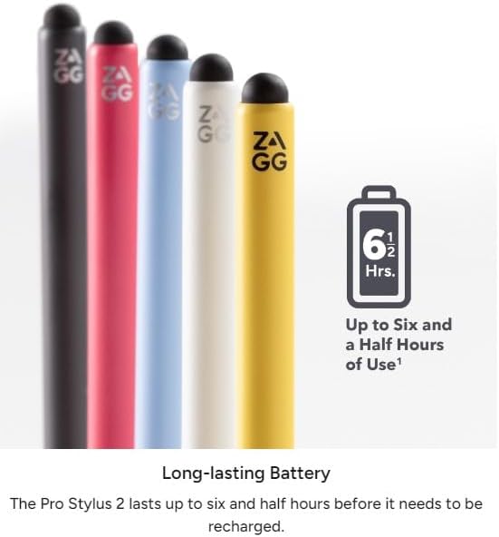 ZAGG Pro Stylus 2 with Active & Capacitive Tips, Palm Rejection, Tilt Recognition, Bluetooth Pairing, Compatible w/iPad Pro 11/12.9 (3,4, & 5 Gen)/Air 10.9/iPad 10.2/9.7/Mini 5/ iPad Air (M2) - Gray