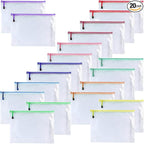 Oaimyy-20 PCS-5" x 7"-Mesh Zipper Pouch, Plastic Zip File Folders Puzzle Bags for Organizing,Office Supplies,Travel,Home Storage,Color