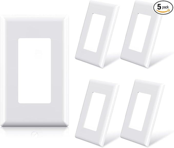 ELEGRP 1-Gang Glossy White Screwless Decorator Wall Plates, Standard Size Unbreakable Thermoplastic Faceplate Cover for Decorator Receptacle Outlet Switch, UL Listed, 5 Pack