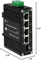 Mini Industrial 4 Port 10/100/1000Mbps Gigabit Ethernet Switch with SFP Din Rail/Wall-Mount 10/100/1000BASE-T RJ45 + 1 100/1000FX (SFP) Support 12-48V DC 10Gbps Switching Capacity
