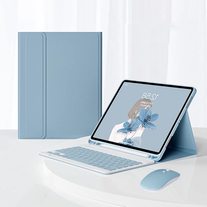 AnMengXinLing Keyboard Case for iPad mini 5 with Mouse, Detachable Wireless Bluetooth Keyboard Pencil Holder Slim Leather Smart Cover for iPad mini 5th Gen 2019,Blue