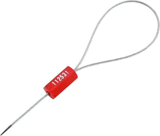 Pull-Tite Steel Security Cable Wire Seals Numbered Anti-Tamper Security Tags (Red, Pack of 50pcs)