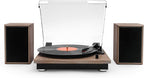 Victrola Montauk Vinyl Record Player, 3-Speed Belt Driven Turntable with Stereo Bluetooth Speaker Pair, RCA Output and 3.5mm Headphone Jack, Removable Dust Cover, Farmhouse Walnut Finish