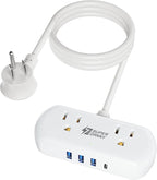 SUPERDANNY Power Strip with USB, Mini Desktop Charging Station with 2 Wide-Spaced Outlets & 4 USB Ports, 2ft Portable Flat Plug Extension Cord for Travel, Dorm, Room, Home Office Essentials, White