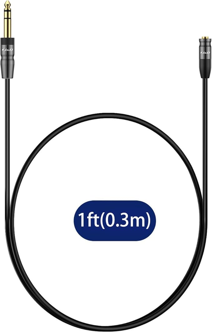 J&D 1/4 inch to 3.5mm Headphone Adapter, Heavy Duty Copper Shell Connecter Joint 3.5mm 1/8 inch Female TRS to 6.35mm Male TRS Stereo Audio Extension Cable (1 Feet)