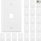 FGB 1-Port Keystone Wall Plate 20-Pack, Low-Profile Single Gang Wall Plates for RJ45, HDMI, and Coax Keystone Inserts, White