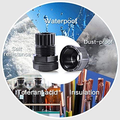 XHF 50 Pcs 1/2" IP68 Strain Relief Nylon Cord Grip Waterproof NPT Cable Glands Adjustable UL Listed and RoHS Compliant (Black)