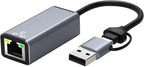 AChoro LAN to USB Adapter - USB A & C to Ethernet Port - Aluminium Alloy RJ45 Ports for PC, Mac